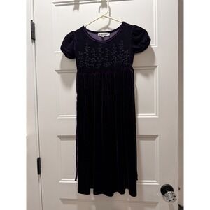My Michelle Girls 14 Purple Velvet Dress Embroidered Empire Puff Sleeve USA